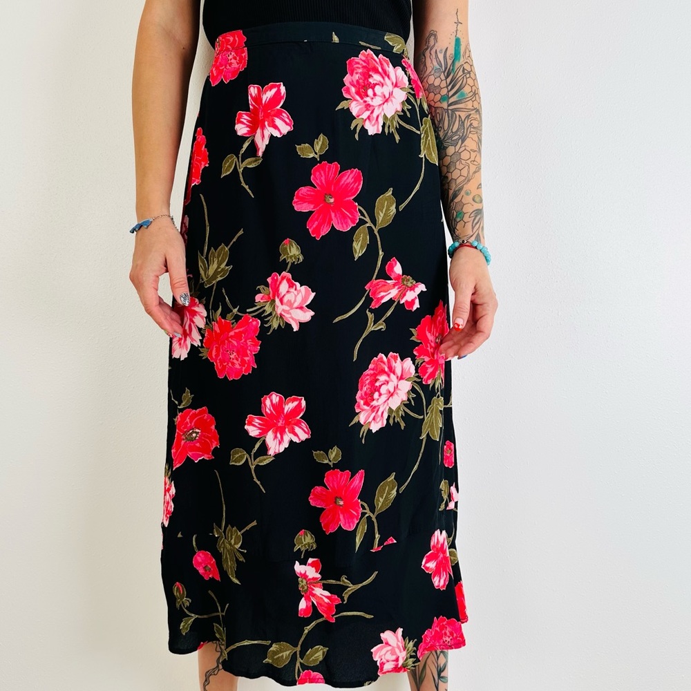 Vintage JM Collection Floral Midi Skirt Boho flowy chiffon Sheer - Picture 3 of 6